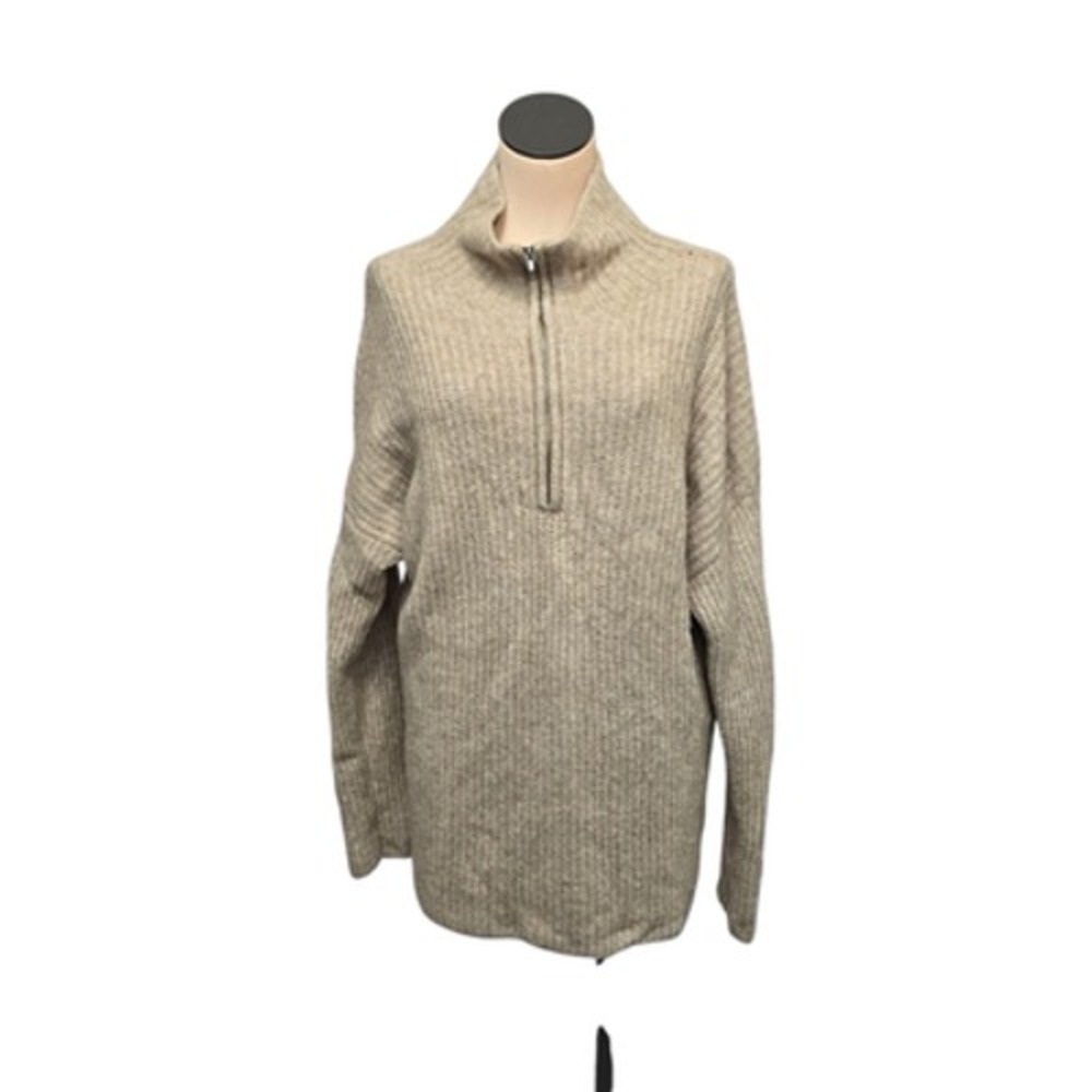Babaton Sweater Womens Medium Beige Wool Yak Blend Half Zip Pullover Relaxed Fit